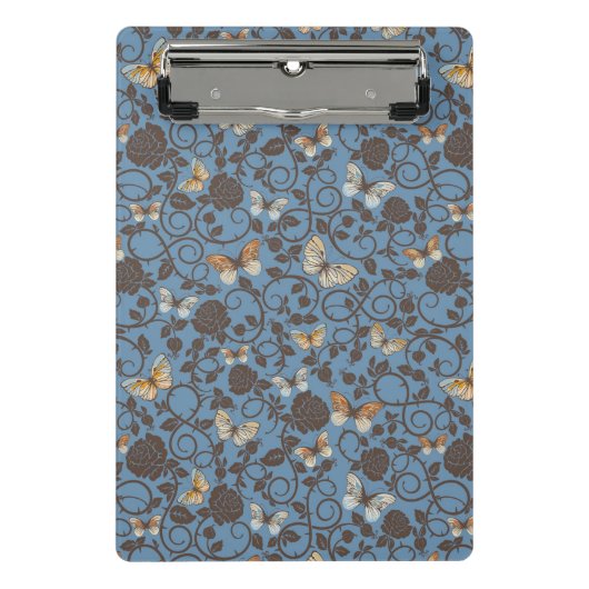 patroon met rozen en vlinder mini klembord (Voorkant)