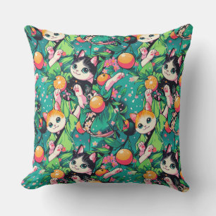 Patroon met schattig dansen kawaii katten in kimon buitenkussen
