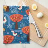 patroon met schattige katten en vogels theedoek (Quarter Fold)