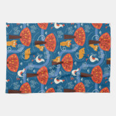 patroon met schattige katten en vogels theedoek (Horizontaal)