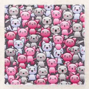 patroon met schattige kawaï - doodle cats 2 glazen onderzetter