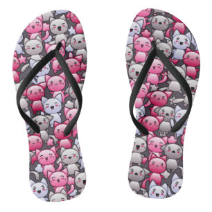 patroon met schattige kawaï - doodle cats 2 teenslippers
