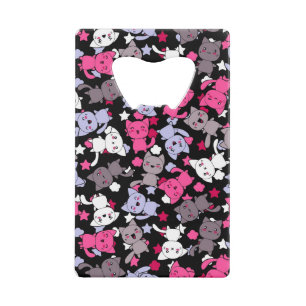 patroon met schattige kawaii - doodle katten 3 kredietkaart flessenopener