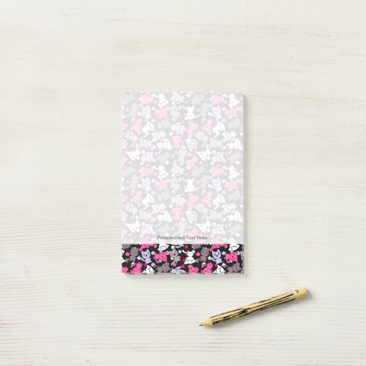 patroon met schattige kawaii - doodle katten 3 post-it® notes (Op bureau)