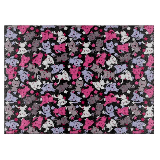 patroon met schattige kawaii - doodle katten 3 snijplank (Voorkant)