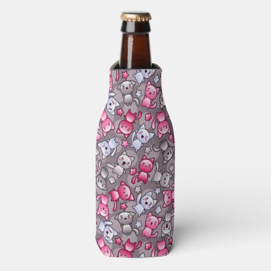 patroon met schattige kawaii doodle katten flesjeskoeler (Fles Voorkant)