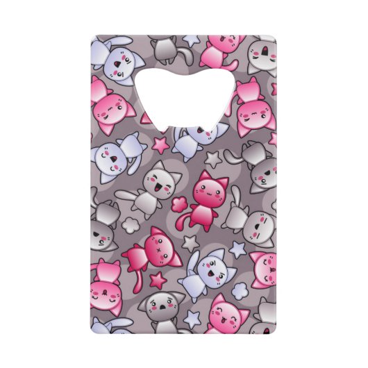 patroon met schattige kawaii doodle katten kredietkaart flessenopener (Voorkant)