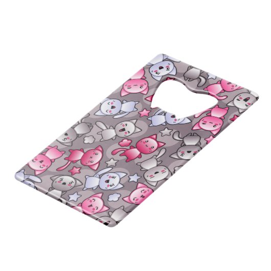 patroon met schattige kawaii doodle katten kredietkaart flessenopener (Voorkant Gekanteld)