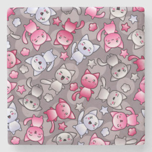 patroon met schattige kawaii doodle katten stenen onderzetter