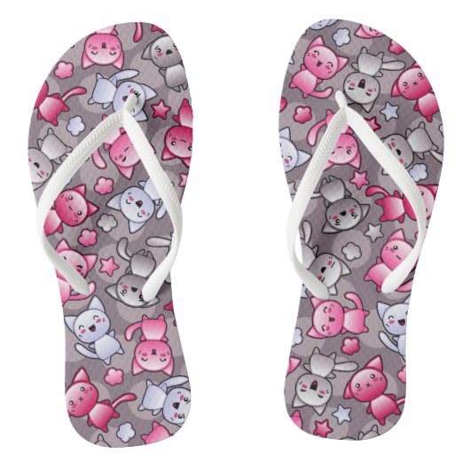patroon met schattige kawaii doodle katten teenslippers (Voetbed)