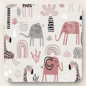 patroon met schattige olifanten en reuzengiraffes bier onderzetter (Voorkant)
