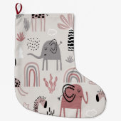 patroon met schattige olifanten en reuzengiraffes grote kerstsok (Voorkant)