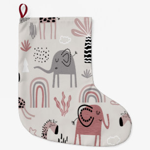 patroon met schattige olifanten en reuzengiraffes grote kerstsok