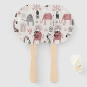 patroon met schattige olifanten en reuzengiraffes handwaaier (Voorkant en achterkant)
