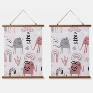 patroon met schattige olifanten en reuzengiraffes hangend wandkleed