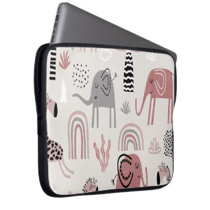 patroon met schattige olifanten en reuzengiraffes laptop sleeve