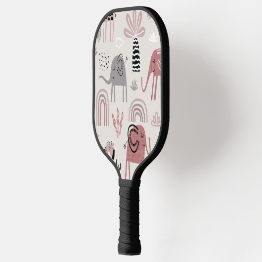 patroon met schattige olifanten en reuzengiraffes pickleball paddle (Links)