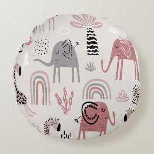 patroon met schattige olifanten en reuzengiraffes rond kussen