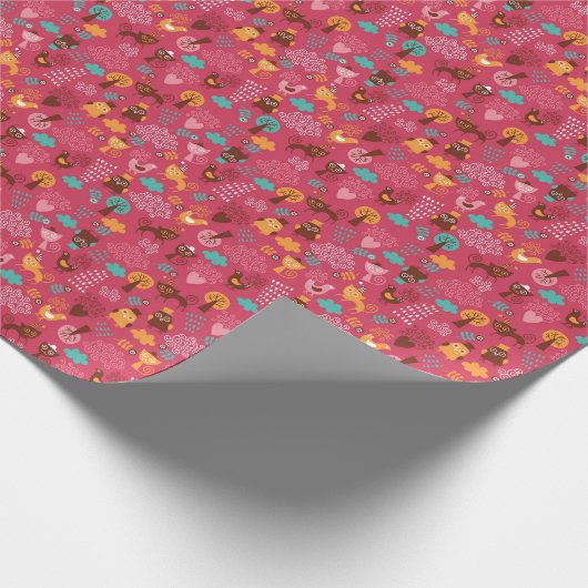 Patroon met schattige vogels en katten cadeaupapier (Hoek)