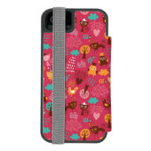 Patroon met schattige vogels en katten incipio iPhone portemonnee hoesje (Agenda Achterkant)