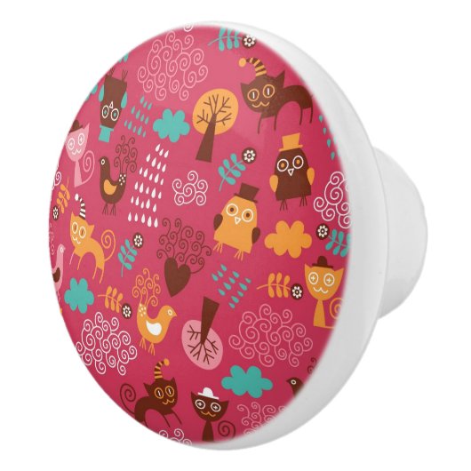 Patroon met schattige vogels en katten keramische knop (Rechts)