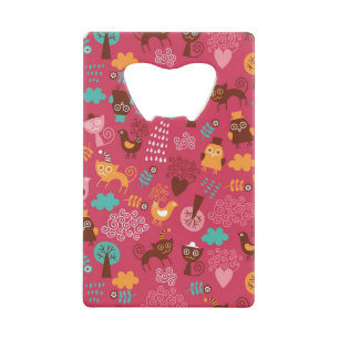 Patroon met schattige vogels en katten kredietkaart flessenopener