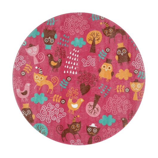 Patroon met schattige vogels en katten snijplank (Voorkant)