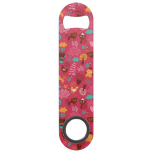 Patroon met schattige vogels en katten speed flessenopener