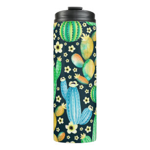  patroon met succulenten. Waterverf cactus Thermosbeker