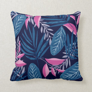 Patroon met tropische Flora blauw en roze Kussen
