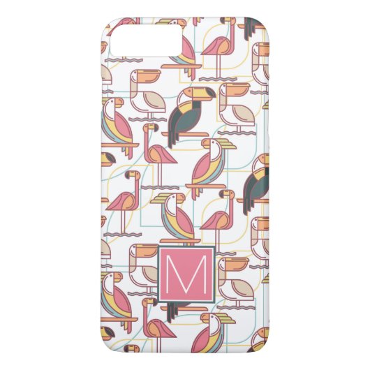 Patroon met tropische vogels | Voeg uw initiaal to Case-Mate iPhone Case (Achterkant)