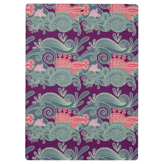 Patroon met vis en Paarse golven Klembord (Achterkant)