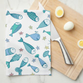 Patroon met vis en vis theedoek (Quarter Fold)