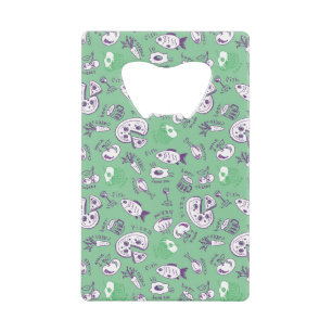 Patroon met voedsel kredietkaart flessenopener