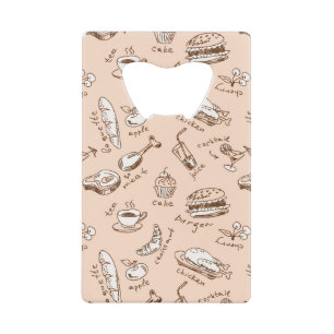 Patroon met voedsel kredietkaart flessenopener