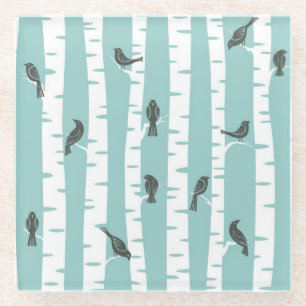 Patroon met vogels en bomen glazen onderzetter