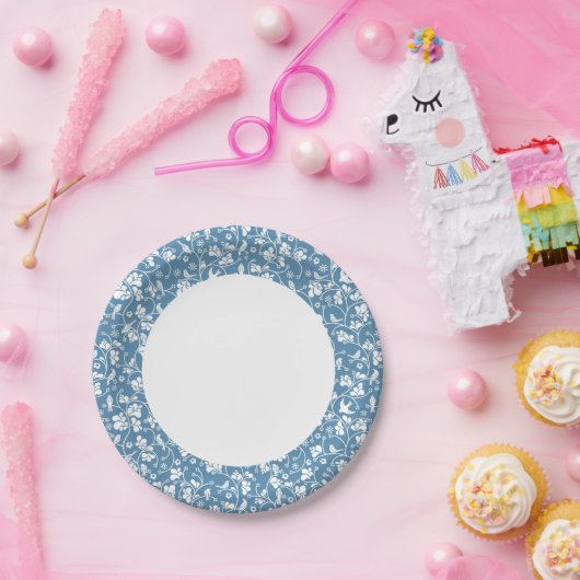 patroon met vogels en planten sierbloem papieren bordje (Feest)