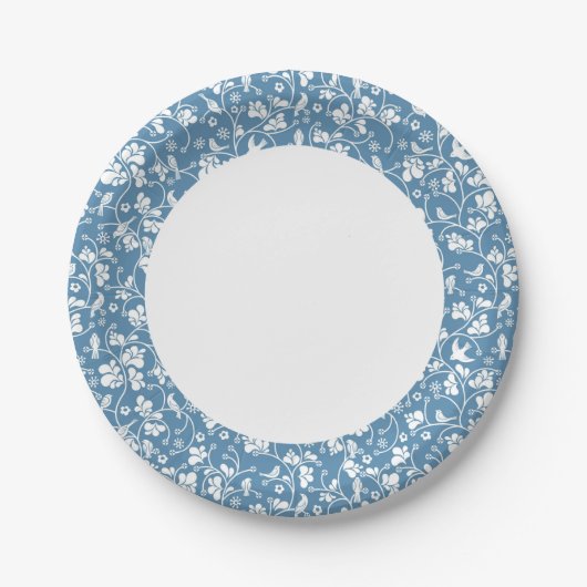 patroon met vogels en planten sierbloem papieren bordje (Voorkant)