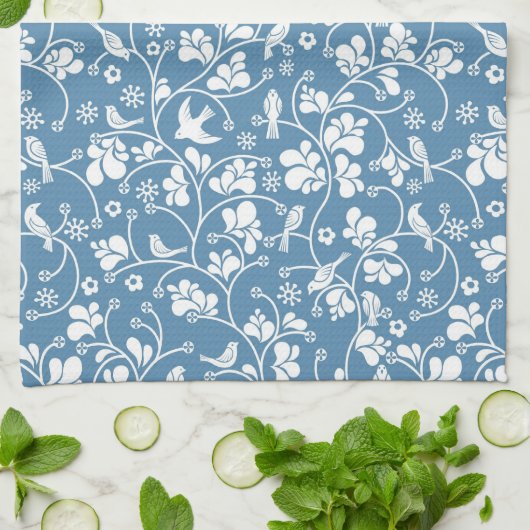 patroon met vogels en planten sierbloem theedoek (Gevouwen)