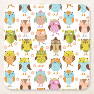 patroon met vogels vierkante kartonnen onderzetter