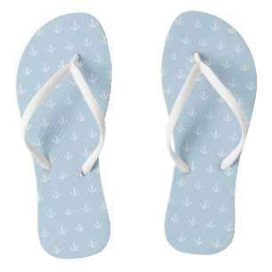 Patroon met witte ankers op blauw teenslippers