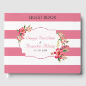 Patroon met witte en roze strepen en bloemen gastenboek (Voorkant)