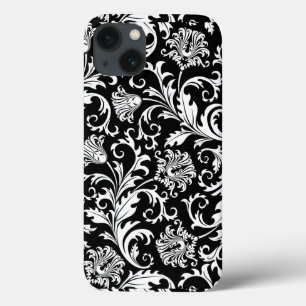 patroon met zwarte en witte Floral Damascus iPhone 13 Hoesje
