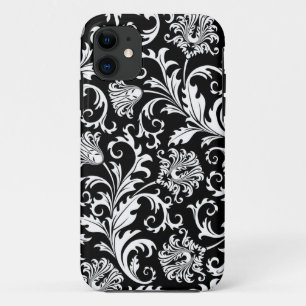 patroon met zwarte en witte Floral Damascus iPhone 11 Hoesje
