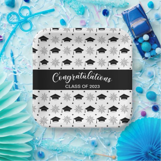 Patroon met zwarte en witte grijpkap papieren bordje (Feest)