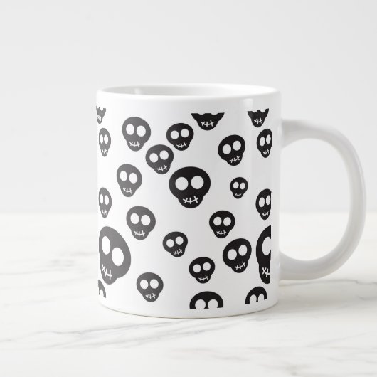 Patroon met zwarte schedels op wit extra grote mok (Rechts)