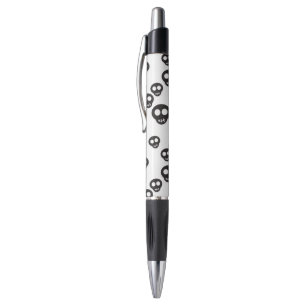 Patroon met zwarte schedels op wit pen