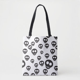 Patroon met zwarte schedels op wit tote bag