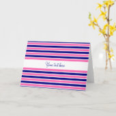Patroon Navy Blue en Hot Pink Stripes Kaart (Gele Bloem)