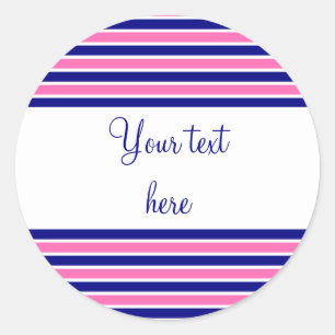 Patroon Navy Blue en Hot Pink Stripes Ronde Sticker